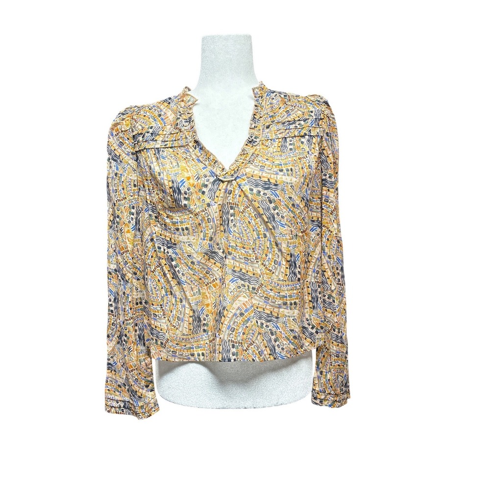 Dear John Normandy Blouse The Healer Mosaic Print Ruffle V-Neck Top NWT